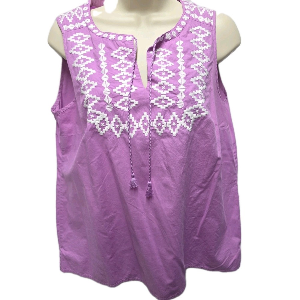 Talbots Lilac Lavender Sleeveless Embroidered Bodice and Tassels Split V-Neck Mp
